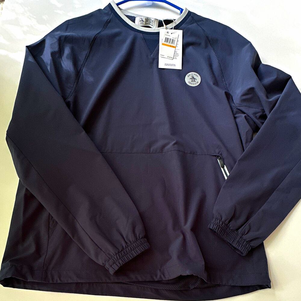 Original Penguin Sport Men’s S Blue Pullover Jacket Drawstring Zip Pockets NWT